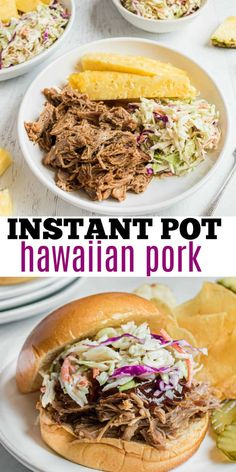 instant pot hawaiian pork sandwich with coleslaw and pineapple slaw