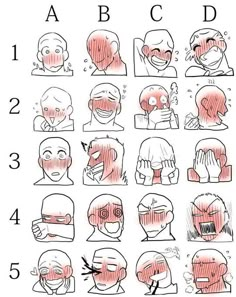 the steps to drawing an anime character's face and head with different facial expressions