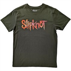 a black shirt with the word slipknot on it in red and orange ink