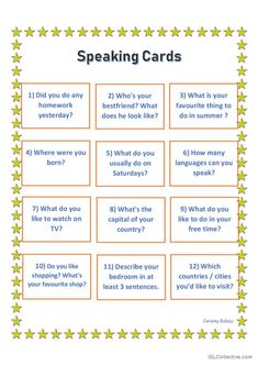 a printable speaking card with stars on it