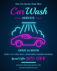 Neon Theme Car Wash Poster