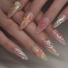 Clear Nail With Design, Yellow Almond Nails, Nail With Design, Iconic Nails, Clear Nail Designs, Trend Aesthetic, Chic Nail Art, Shape Nails, Yellow Sunshine