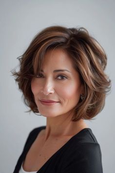 Brown Hair Older Women, Medium Length Haircut For Fine Hair 2024, Short Hairstyle Women Bob, Wavy Bob With Layers, Hair Color For Older Women Over 50 Brown, Long Sleek Hair, Texas Edition, Angled Bob