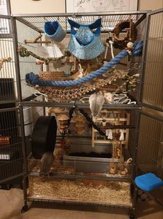 a bird cage filled with lots of birds in it