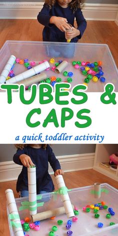 A super easy to set up, inexpensive and crazy fun activity! It only requires 3 supplies and two of them are from your recycling bin! Sensory Bin With Pom Poms, Recycling For Preschoolers, Inside Toddler Activities, Pre Nursery Activities, Indoor Sensory Table, Literacy Specialist, Easy Toddler Activities, Nursery Activities, Toddler Sensory