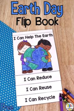 an earth day flip book with two children hugging each other