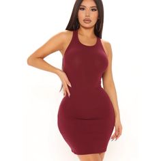 Never Worn - Excellent Condition Sold Out Online High Neck Stretch Burgundy Stretch Sleeveless Dress, Burgundy Sleeveless Stretch Dress, Sleeveless Burgundy Midi Dress For Night Out, Casual Red Sleeveless Bodycon Dress, Sleeveless Burgundy Mini Dress For Spring, Burgundy Sleeveless Mini Dress For Spring, Casual Burgundy Sleeveless Dress, Burgundy Dresses, Burgundy Fashion