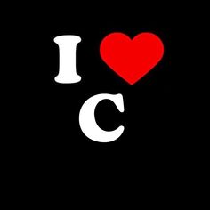 the word i love c is written in white on a black background with a red heart