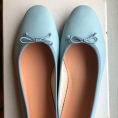 Beautiful Baby Blue J. Crew Ballet Shoes. Brand New And In Perfect Condition. Size 9.5 Blue Casual Flats With Low Heel, Casual Blue Ballet Flats With Removable Insole, Classic Blue Closed Toe Flats, Blue Classic Closed Toe Flats, Chic Blue Leather Ballet Flats, Elegant Blue Leather Ballet Flats, Blue Ballet Flats With Round Toe For Spring, Blue Flats With Removable Insole For Spring, Blue Flats With Leather Sole And Round Toe