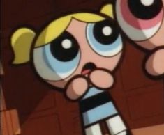 the powerpuff girls cartoon is looking at something