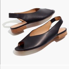 Straight From Madewell.Com, Only Removed From Box To Take Photos. Black Slingback Pumps With Stacked Heel For Summer, Black Open Toe Slingback Pumps For Spring, Classic Black Slingback Mules, Casual Black Open Toe Slingback Pumps, Black Slingback Mules For Summer, Summer Black Slingback Mules, Classic Black Slingback Sandals, Classic Open Toe Slingback Sandals For Spring, Black Slingback Mules With Removable Insole