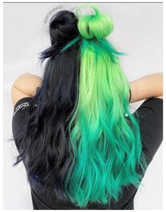 Green And Black Hair, Split Dye Hair, Split Dye, Split Dyed Hair, Mystery Machine, Colourful Hair, Dye Hair