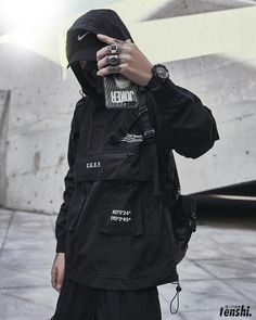 WINDBREAKER TECHWEAR "KUBOTA" Black Techwear, Street Fashion Men, Korean Street Fashion Men, Cyberpunk Techwear, Techwear Jacket, Combat Jacket, Neon Black, Techwear Outfits, Techwear Fashion