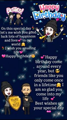 happy birthday wishes for friends with images and pictures on it's card, which is also