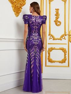 Product Code: FSWD0839 Embellishment: Sequin,Mesh Fabric: 100% Polyester Back Style: Zipper Up Fully Lined: Yes Built-in Bra: No Available Color: Purple Stretch: Moderate Fits true to size Imported Model Information: Height: 5' 2" Bust: 33.5'' Waist: 24“ Hips: 35.5” wearing US size Small Sequin Mermaid Dress, Mermaid Dress, Graphic Artist, Purple Dress, Mesh Fabric, Color Purple, Beautiful Dresses, Sequin, Round Neck