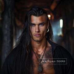 a man with long hair and piercings on his chest