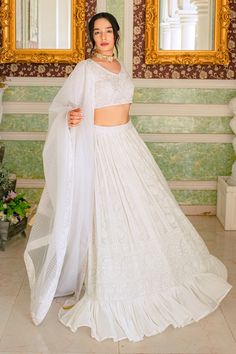 Floral chikankari embroidered lehenga set for women