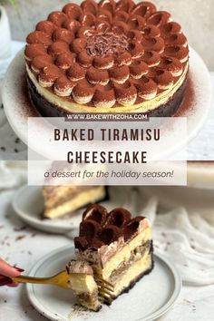 baked tirami cheesecake with text overlay