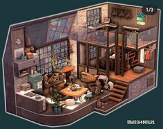 Sims Studio House, Sims 4 Tiny Home Layout, Sims 4 Small Apartment, Sims 4 Bachelor Pad, Sims 4 Build Inspiration, Sims 4 Loft House, Sims 4 Home Ideas, The Sims 4 Room Ideas