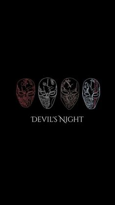 the devil's night movie poster with three masks in red, white and black