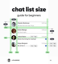 a white poster with green lines on it that says chat list size guide for beginners