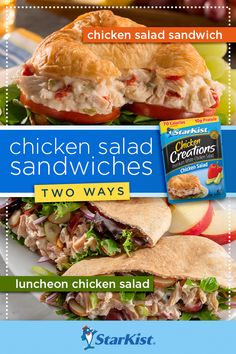 chicken salad sandwiches with two ways to make them easy and tasty for lunch or dinner