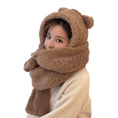 PRICES MAY VARY. [ Size ] - Loosen design in one size, range from 7- 7 1/8 (55-56 cm), widely fit for women. Good elasticity makes it accommodated any head size. [ Cute Beanie Hat ] - Super cute bear ear on the top, attached fuzzy fluffy scarf, make you a cute bear image, with face thinner effect ,making it cute! A must have for sweet girls! [ Feature ] - Casual winter warm beanie hat, cute and comfortable to wear. With beanie hat and scarf set, easy for carry-on while outing. Touches soft, comf Bear Ear Beanie, Fluffy Scarf, Women's Balaclava, Ears Hat, Kawaii Hat, Ear Beanie, Fleece Beanie, Kawaii Bear, Fluffy Knit