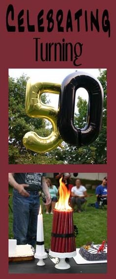 an image of celebrating turning five with balloons and fire in the air at a party