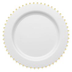 a white plate with gold beading on it