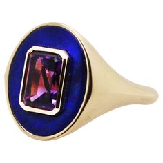 Made to order Custom made 18ct yellow gold signet ring set with Lapis and amethyst Available in opal, chalcedony, malachite, onyx and pearl enamel and many other gemstones. Please contact our designer to start the process of your design. Luxury Polished Opal Ring For Gift, Heirloom Style Amethyst Ring With Polished Finish, Luxury Oval Enamel Ring For Gifts, Luxury Enamel Gemstone Ring For Gift, Modernist Hallmarked 14k Gold Jewelry, Classic Purple Gemstone Signet Ring, Purple Amethyst Hallmarked Signet Ring, Modern 14k Gold Opal Gemstone Ring, Elegant Amethyst Signet Ring Hallmarked