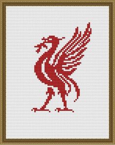 Cross-stitch pattern " Liverpool / Liverbird emblem "  Two Sizes! You get two patterns in symbols on a coloured background with a list of DMC colours that you'll need (PDF). You can download the file immediately after purchase. You can use this pattern to create an embroidery picture, a gift, a book or diary cover, decorate clothes, a handkerchief, a pillow, a blanket or a bag. Pattern Details: Liverbird size 1: Aida 14, White or Black (or any other fabric you like) 45w X 62h Stitches Aida 14 Co Crochet Liverpool Blanket Pattern, Football Cross, Liverpool Gifts, Football Club Logo, England Fans, Felt Bookmark, Diary Covers, Liverpool Football Club, Liverpool Football