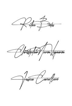 three autographs signed by two people in black ink