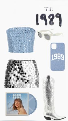 a woman's outfit and accessories are arranged in the shape of a phone case