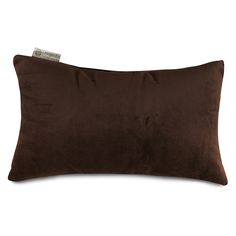 a brown pillow with a white tag on the front and back of it's cover