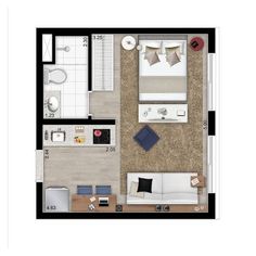 the floor plan of a studio apartment with one bed, two bath and living room