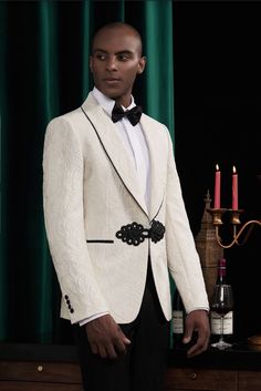 This premium, cream tuxedo with a little shine is a fashion-forward take on the classic tuxedo. This fabric is worn with the attention to standout from the crowd. Like this look but want to make some changes? Chat with a stylist or book an appointment. Fabric No: J47169/220 Color: Cream Occasion: Formal Suit White Tuxedo Wedding, Black Tuxedo Wedding, Tuxedo Suit For Men, Tuxedo Wedding Suit, Custom Tailored Suits, Formal Tuxedo, Classic Tuxedo, White Tuxedo, Tuxedo Wedding