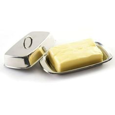 two pieces of butter in a metal container