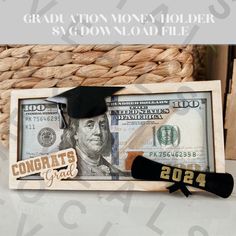 Graduation Money Holder SVG File Money Holder Gift Idea for Laser Cut File Graduation Gift PLEASE REMEMBER THIS IS NOT A PHYSICAL ITEM AND NOTHING WILL BE SHIPPED TO YOUR RESIDENCE. WHAT YOU WILL RECEIVE WITH YOUR ORDER -1 PDF FILE -1 SVG FILE Size of holder is approximately 6.6 x 3.3" tall  TERMS AND CONDITIONS When purchasing, you are agreeing to these terms and conditions: -You are buying a digital download and no physical items will be sent to your residence -Please make sure that SVG files Graduation Money, 30th Birthday Decorations, Graduation Poses, Money Holder, Graduation Gift Ideas, Money Holders, Graduation Diy, Gift Ideas Diy