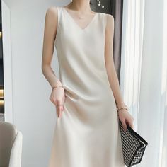 Great Shopping Women Satin Camisole Midi Dress Faux Silk Slip Sleeveless V Neck Underdress, Fashion Womens Dresses Long Maxi Dress Casual, Maxi Dress Casual, Casual Sundress, Silk Wrap Dresses, Looks Party, Elegant Dresses For Women, Black Sleeveless Dress, Maxi Dresses Casual, Daily Dress