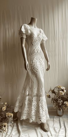 Mesmerizing Mermaid Silhouette Crochet Dress Pattern Lace Dress Crochet Pattern, Knitting Wedding Dress, Crochet Midi Dress Pattern, Knit Wedding Dress Pattern, Crochet Dress Formal, Wedding Dresses Crochet, Crochet Dress Wedding, Free Crochet Maxi Dress Patterns, Long Dress Crochet Pattern