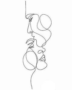 a line drawing of two people's faces, one with a balloon in the air