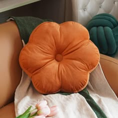 PRICES MAY VARY. 【Premium Material】- Made of soft plush velvet and filled with premium PP cotton, ultra cozy and comfortable, brings the smooth hand feeling, and also have good support force. 【Trendy Design】- Fine workmanship and tight stitching achieve the pretty flower shaped throw pillow. There is a button on both side for a more vivid look, and we provide various of colors for you choice, meet all kinds of home decor needs. 【Vacuum Package】- Our flower pillow (16 x 16 inches / 40 x 40 cm) wi Boho Bedroom Pillows, Fun Couch Pillows, Shaped Throw Pillows, Orange Room Decor, Pillow Shapes, Terracotta Decor, Orange Rooms, Pillow For Couch, Flower Bedroom