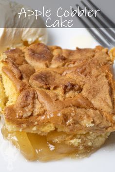 a piece of apple cobbler cake on a white plate