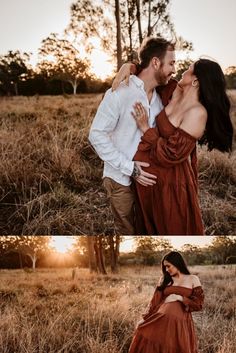 a man and woman are kissing in the field