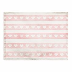 a pink and white striped background with small hearts on the side, in shades of light pink