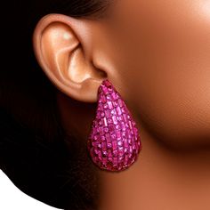 Women's Stud Earrings Large Chunky Fuchsia Baguette Rhinestone Embellished Teardrop Earrings for Women. Post Backing. Cowboy Crochet, Womens Earrings Studs, Fashion Bottoms, Straw Handbags, Beaded Cuff, Fashion Jewelry Earrings, Boutique Accessories, Large Earrings, Wood Earrings