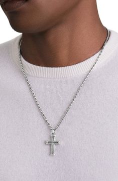 The classic chevron is reinterpreted in this modern, sculptural pendant making each half of the motif as a mirror image of Cable. 1 1/4" drop Sterling silver Made in the USA or imported David Yurman Mens, Mens Cross Necklace, Pendant Making, Mens Crosses, A Mirror, Mirror Image, David Yurman, Silver Diamonds, Cross Pendant