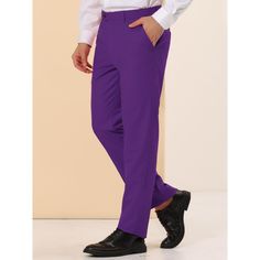 You wear these pants with shirts, jackets, or blazers for casual or business style. The men's pants are made of soft, comfortable, durable fabric which provides you with all-day comfort. A variety of colors are available for you to choose from. The pants are suitable for work and casual, daily wear, beach, party, vacation, date and business, etc. And a perfect gift for your father, friend, and boyfriend. Formal Purple Bottoms With Pockets, Slim Fit Dress Pants, Business Style, Wedding Suit, Mens Dress Pants, Fabric Tape, Suit Pants, Slim Fit Pants, Slim Pants