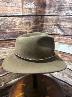 this hat is a auction hat, fixed by our shop. Adjustable Fedora With Braided Detail And Flat Brim, Adjustable Braided Fedora With Flat Brim, Adjustable Flat Brim Braided Fedora, Vintage Fedora Hat Bands For Travel, Rodeo Hats With Braided Short Brim, Country Style Fedora Hat For Outdoor, Rodeo Braided Hat With Short Brim, Country Style Fedora For Outdoor, Braided Short Brim Hat For Rodeo