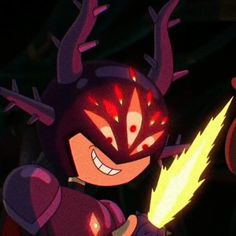 an animated character holding a lit up fire